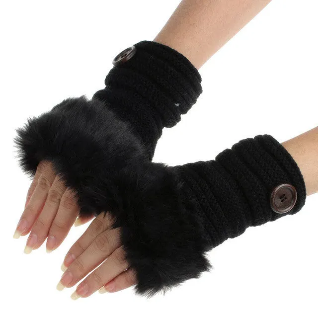 Winter Gloves Women Warm Faux Fur Fingerless Knitted Gloves Women Warm Waist Gloves Mitaine Hiver Fille#A11 SM6