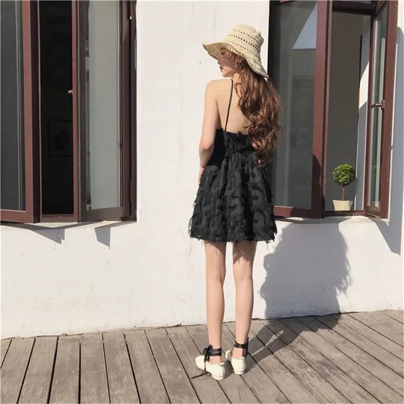 Woherb New  Fashion Beach Dress Vestidos Sexy V-neck Spaghetti Strap Sleeveless Dress Slim Tassel Women Dresses Retro 72738 SM6