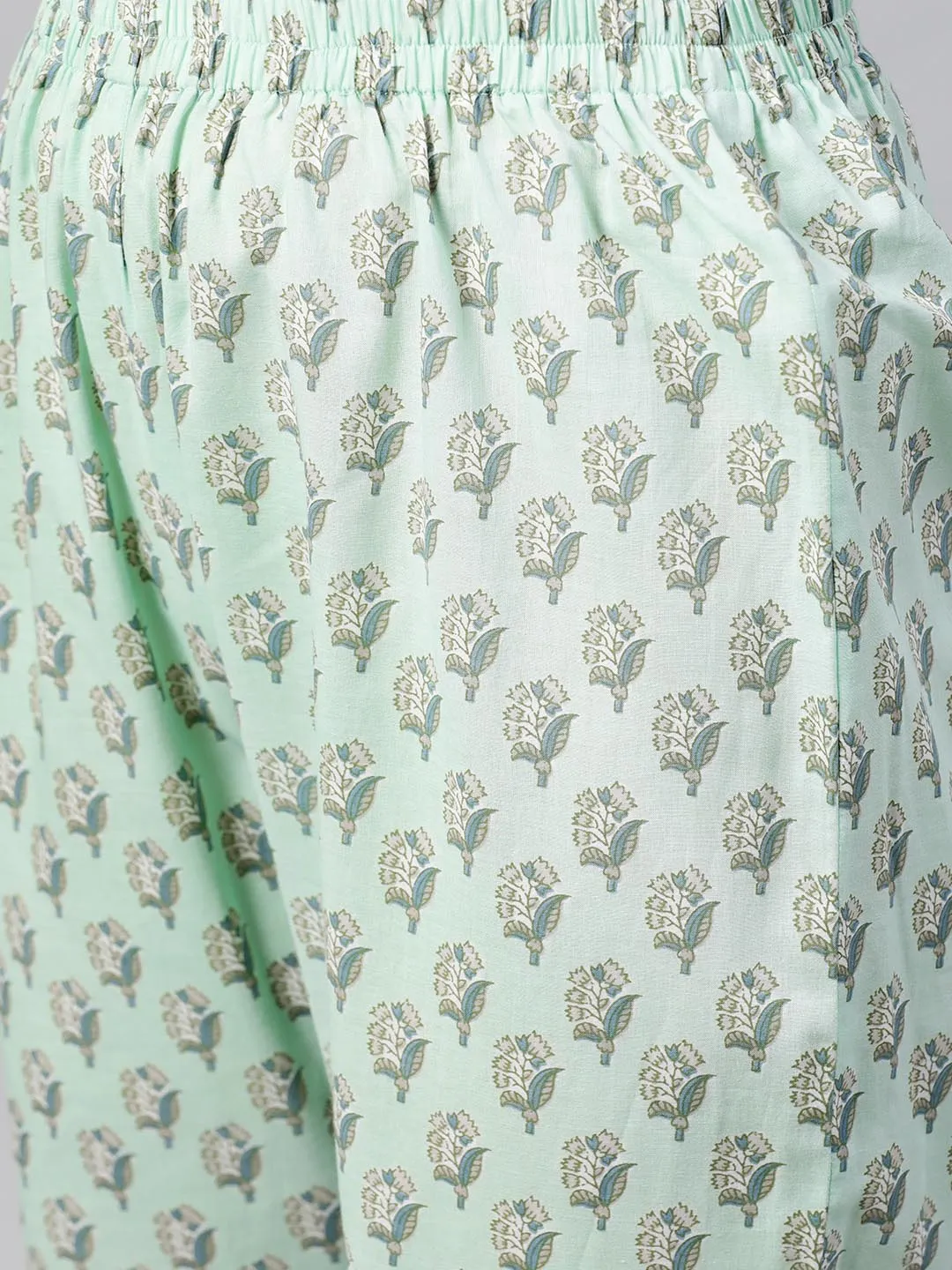 Women Green Printed Kurta with Trousers Dupatta