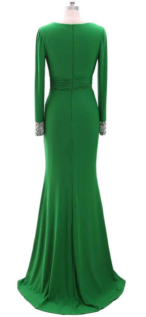 Women Long Mother of Bride Dresses Long Sleeve V Neck Evening Dress Y785