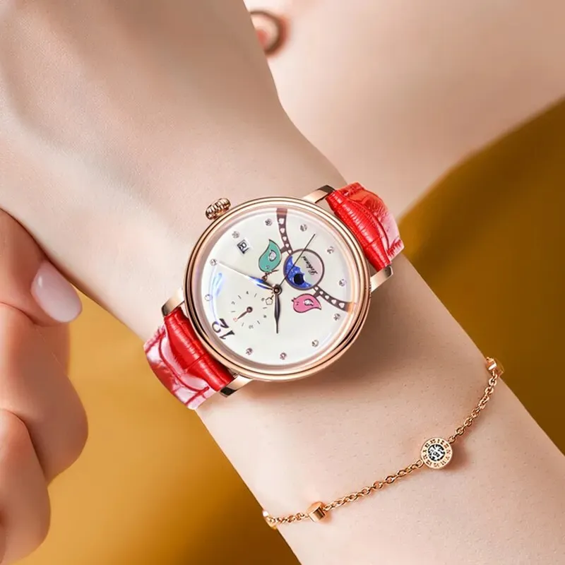 Women's Casual Automatic Self-Wind Waterproof Lovebirds Watch