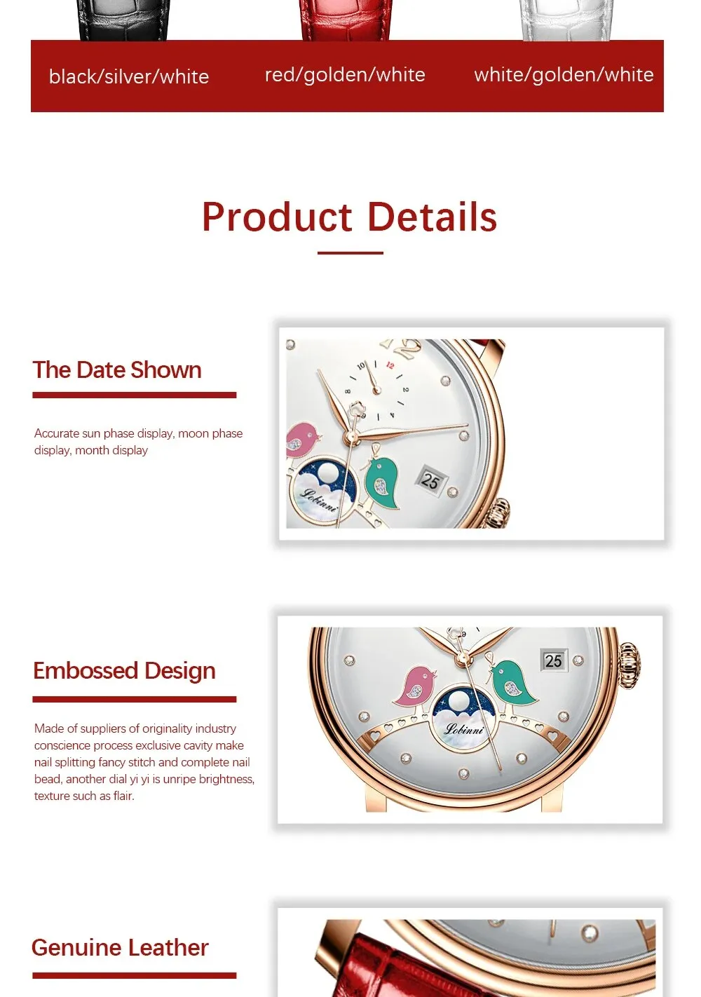 Women's Casual Automatic Self-Wind Waterproof Lovebirds Watch