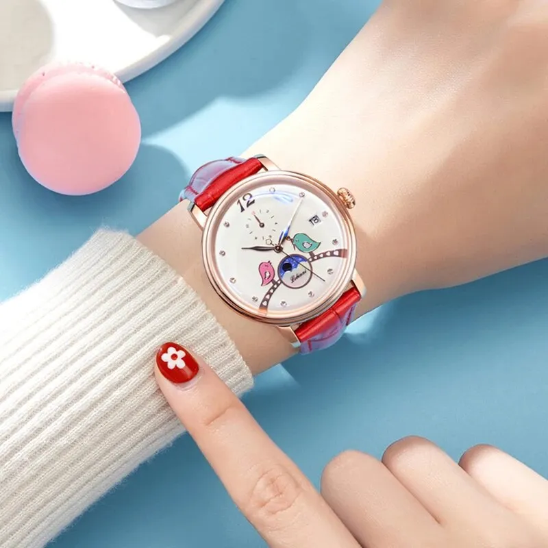 Women's Casual Automatic Self-Wind Waterproof Lovebirds Watch