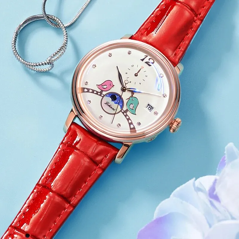 Women's Casual Automatic Self-Wind Waterproof Lovebirds Watch