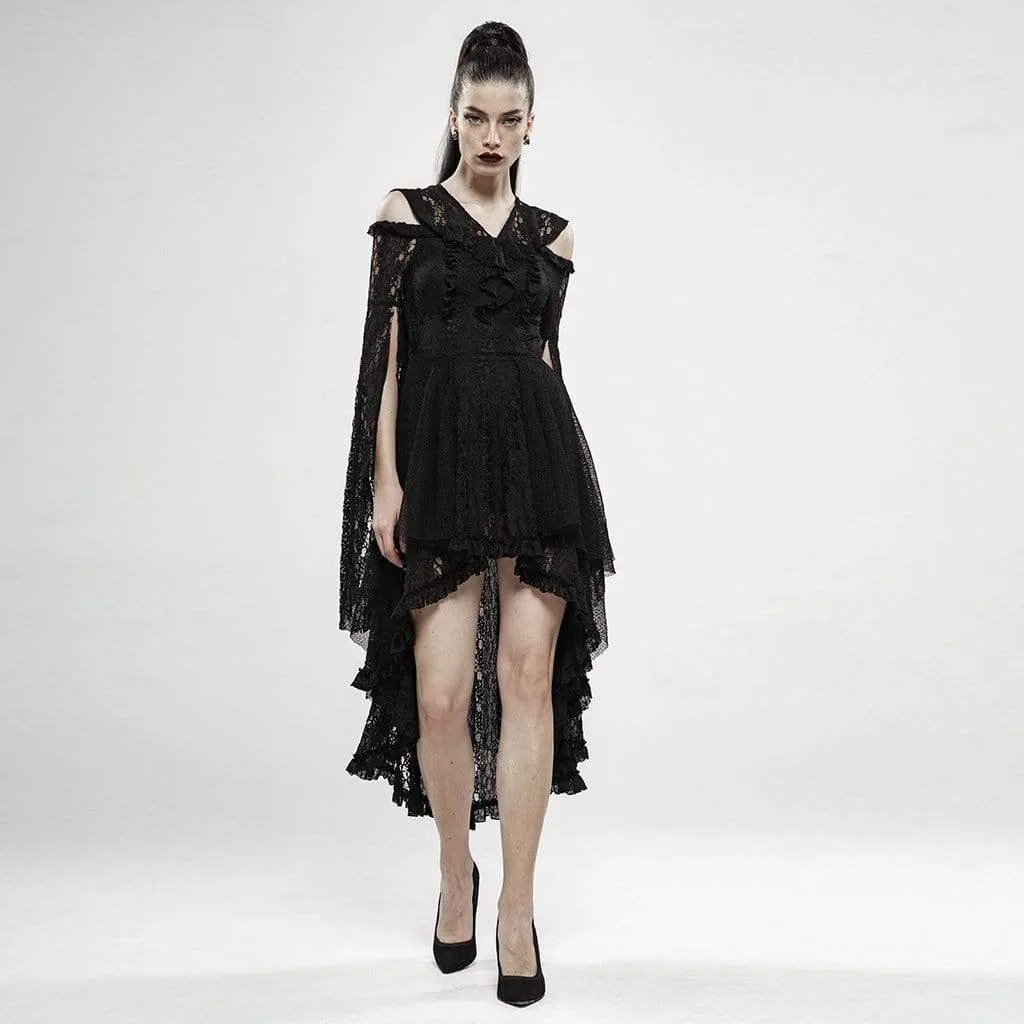 Women's Goth Witch Lace Irregular Dresses With Hooded