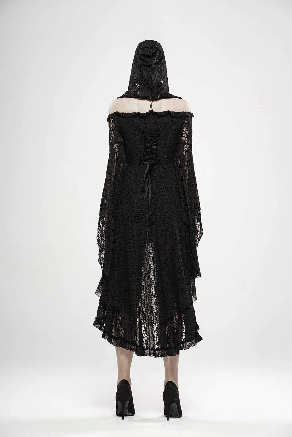 Women's Goth Witch Lace Irregular Dresses With Hooded