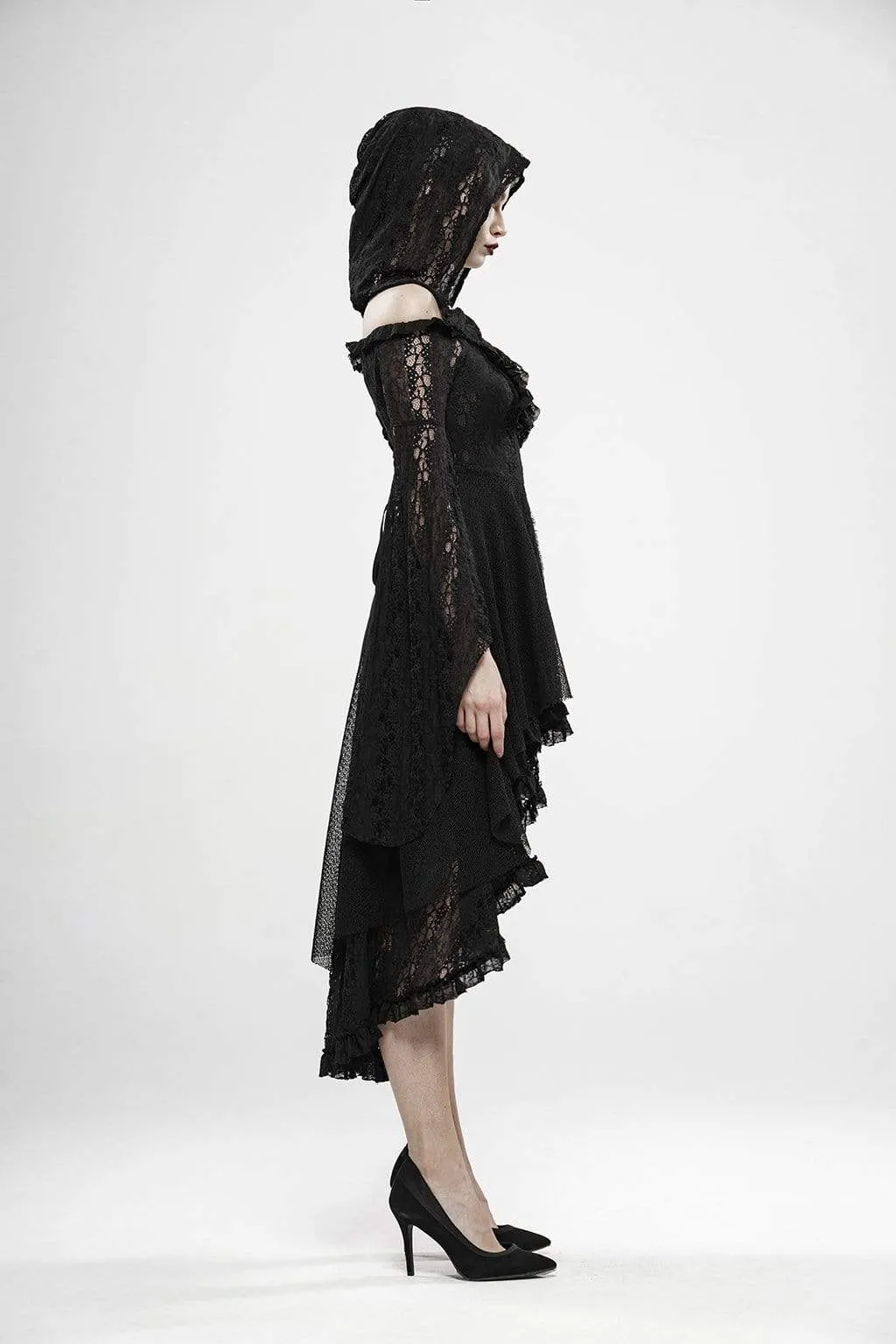 Women's Goth Witch Lace Irregular Dresses With Hooded