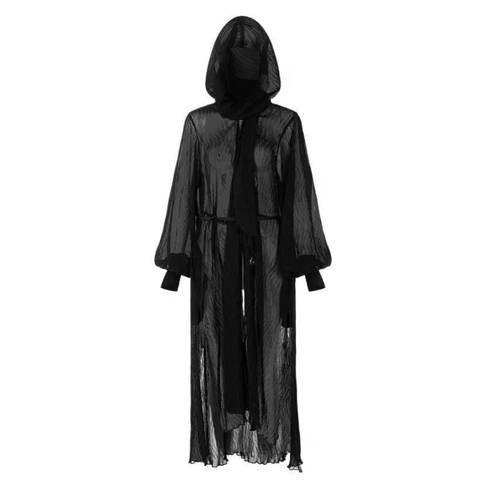 Women's Hooded Bubble Sleeved Sheer Long Cloaks With Scarve