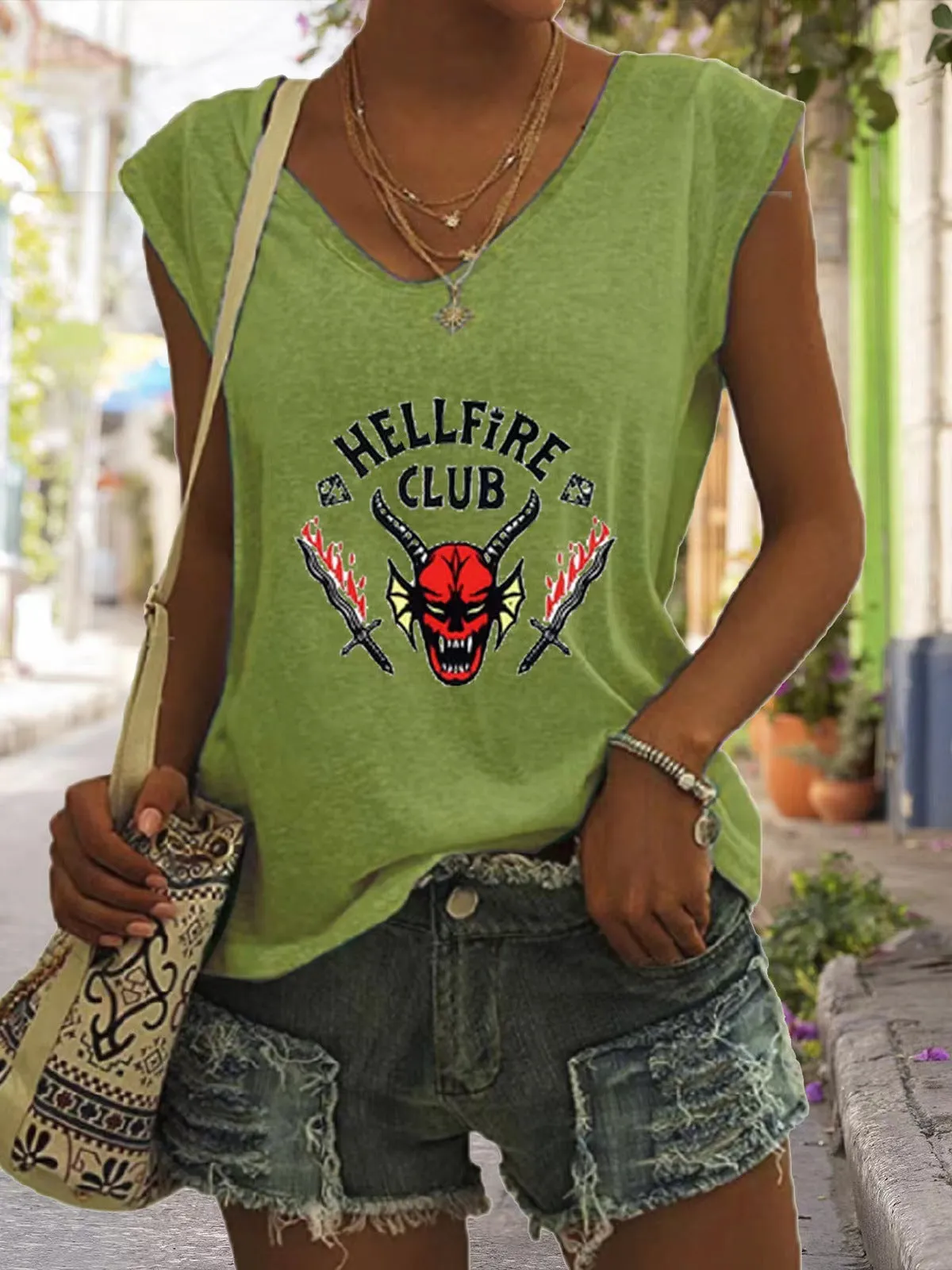 Women's Tank Tops Casual V-Neck Print Sleeveless Tank Top