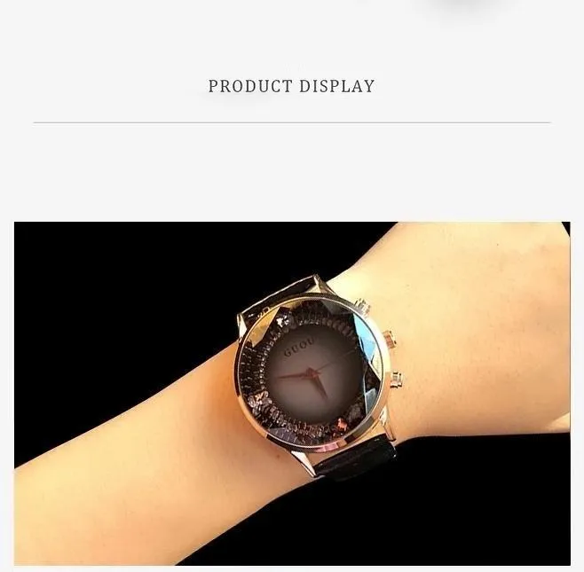 Women's Waterproof Rhinestone Quartz Lady Watch in Genuine Leather