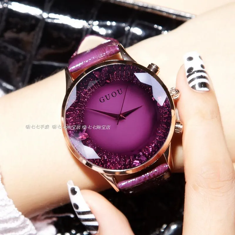 Women's Waterproof Rhinestone Quartz Lady Watch in Genuine Leather