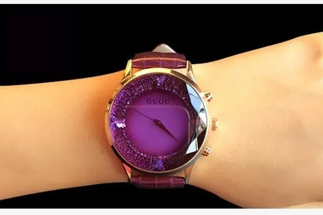 Women's Waterproof Rhinestone Quartz Lady Watch in Genuine Leather