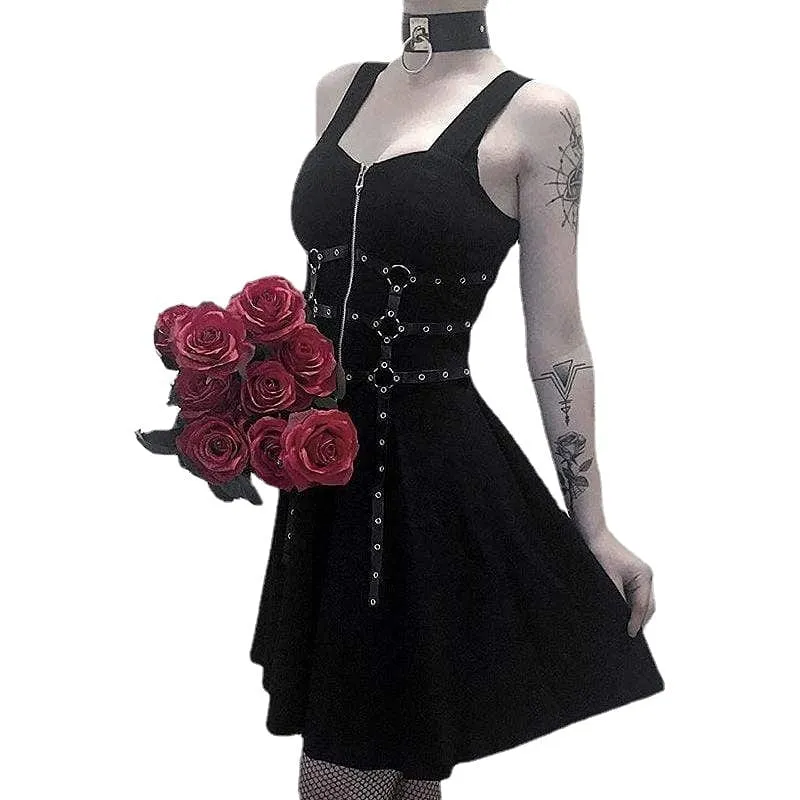 Women's Zipper Fly Suspender Dresses With Harness