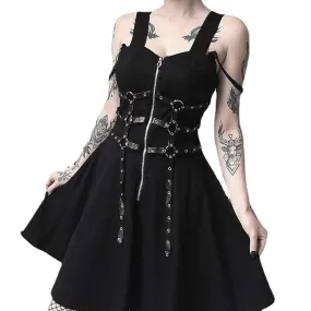 Women's Zipper Fly Suspender Dresses With Harness