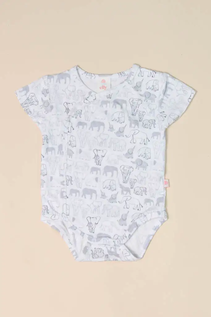 Wrap Onesie - Grey Elephant Families