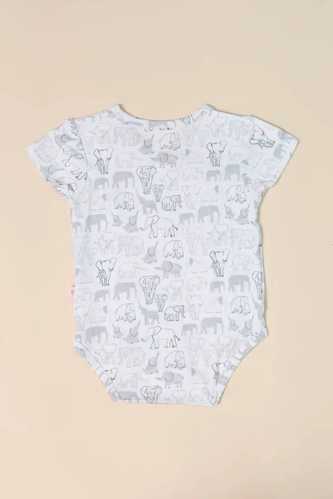 Wrap Onesie - Grey Elephant Families