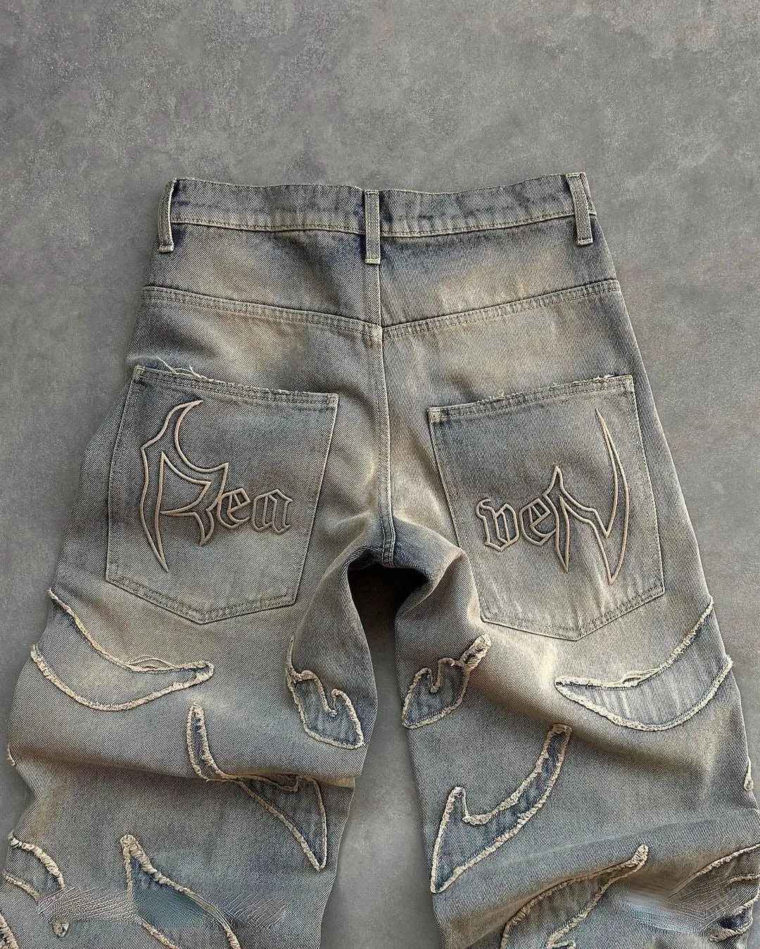 Y2k Retro Raw Edge Patchwork Denim Jeans