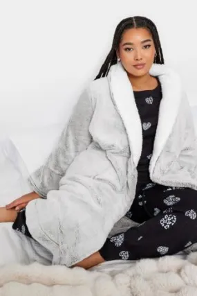 YOURS Curve Light Grey Soft Touch Fleece Dressing Gown