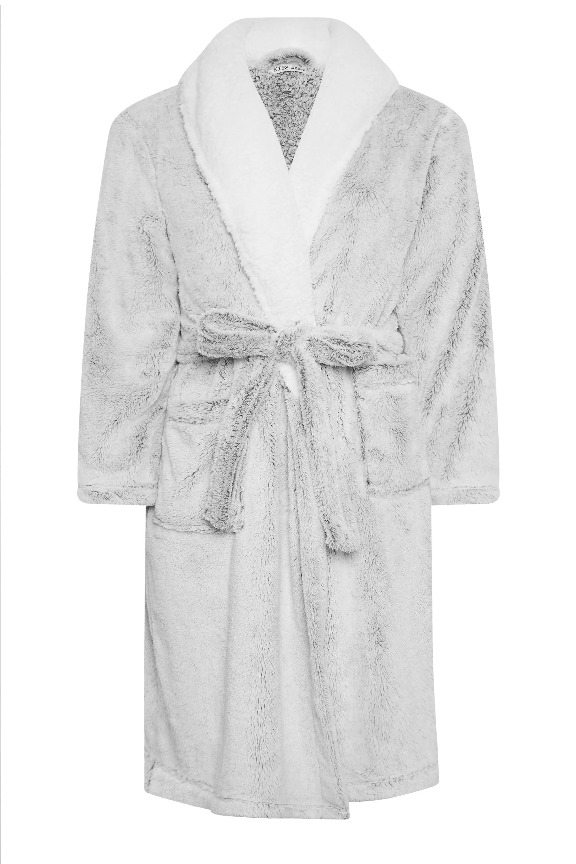 YOURS Curve Light Grey Soft Touch Fleece Dressing Gown